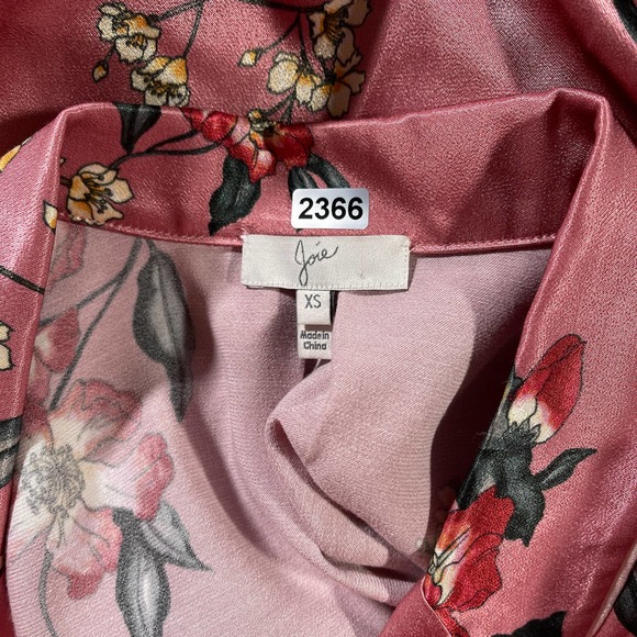 Joie Pajama Top Women XS Pink Floral Satin Sleep Button Up Shirt Viscose - Picture 6 of 10